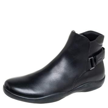 Pre Owned Prada Sport Black Leather Velcro Strap Ankle Boots Size 42
