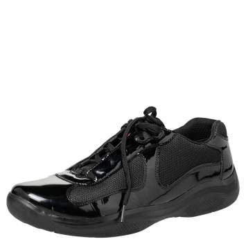 Pre Owned Prada Sport Black Patent Leather And Mesh Low Top Sneakers Size 43