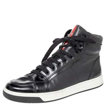 Pre Owned Prada Sport Black Leather High Top Sneakers Size 42