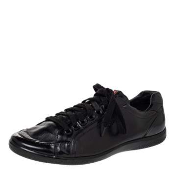 Pre Owned Prada Sport Black Leather Low Top Sneakers Size 44