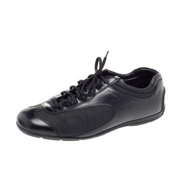 Pre Owned Prada Sport Black Leather And Nylon Low Top Sneakers Size 42