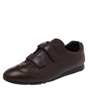 Pre Owned Prada Sport Brown Leather Double Velcro Low Top Sneakers Size 42