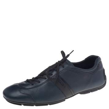 Pre Owned Prada Sport Blue Leather Low Top Sneakers Size 42.5