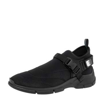 Pre Owned Prada Sport Black Neoprene Buckle And Velcro Sneakers Size 46