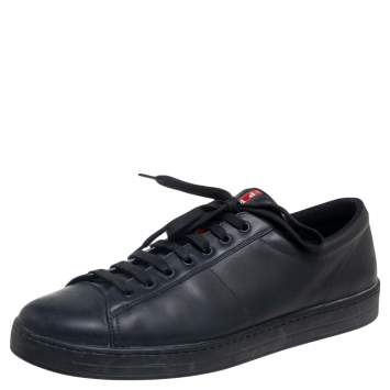 Pre Owned Prada Sport Black Leather Low Top Sneakers Size 45