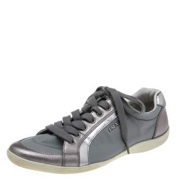 Pre Owned Prada Sport Grey Nylon  And Leather Trim Sneakers Size 38.5