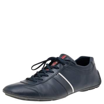 Pre Owned Prada Sport Blue Leather Low Top Sneakers Size 44