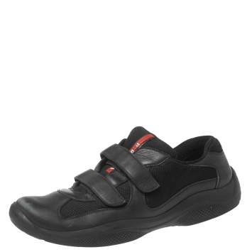 Pre Owned Prada Sport Black Leather and Mesh America's Cup Velcro Strap Sneakers Size 42
