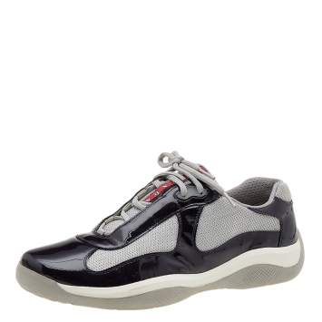 Pre Owned Prada Sport Grey/Purple Mesh And Patent Leather Low Top Sneakers Size 44
