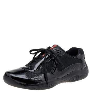 Pre Owned Prada Sport Black Patent Leather And Mesh Low Top Sneakers Size 45