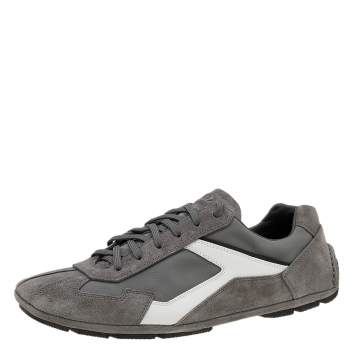 Pre Owned Prada Sport Grey/White Suede And Nylon Low Top Sneakers Size 41.5