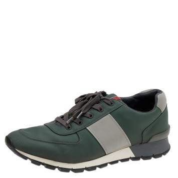 Pre Owned Prada Sport Green/Grey Nylon And Leather Low Top Sneakers Size 42