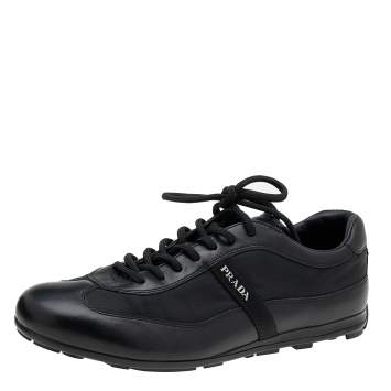 Pre Owned Prada Sport Black Leather And Nylon Low Top Sneakers Size 41.5