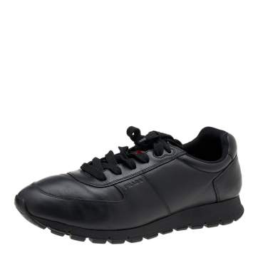 Pre Owned Prada Sport Black Leather Low Top Sneakers Size 43.5