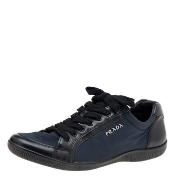 Pre Owned Prada Sport Navy Blue/Black Nylon And Leather Low Top Sneakers Size 37