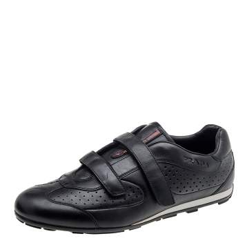 Pre Owned Prada Sport Black Leather Double Velcro Strap Slip On Sneakers Size 46