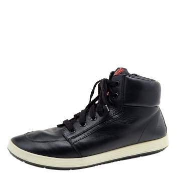 Pre Owned Prada Sport Black Leather High Top Sneakers Size 44