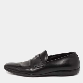 Pre Owned Prada Sport Black Leather Slip-On Loafers Size 42