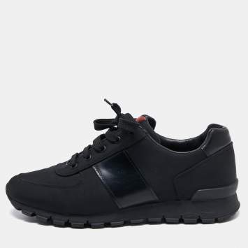Pre Owned Prada Sport Black Canvas and Leather Low-Top Sneakers Size 42
