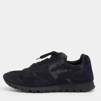 Pre Owned Prada Sport Navy Blue Suede And Camouflage Print Nylon Low Top Sneakers Size 43