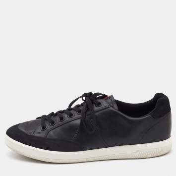 Pre Owned Prada Sport Black Leather and Suede Low Top Sneakers Size 42
