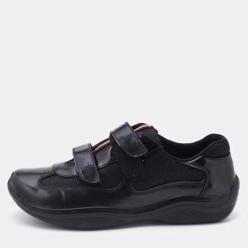 Pre Owned Prada Sport Patent Leather and Mesh Velcro Low Top Sneakers Size 38