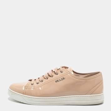 Pre Owned Prada Sport Beige Patent Leather Low Top Sneakers Size 41