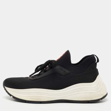 Pre Owned Prada Sport Black Mesh and Neoprene Low Top Sneakers Size 41
