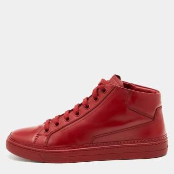 Pre Owned Prada Sport Red Leather High Top Sneakers Size 41