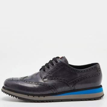 Pre Owned Prada Sport Grey Leather Brogue-Oxford Sneakers Size 42