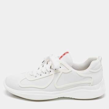 Pre Owned Prada Sport White Leather Low Top Sneakers Size 42.5