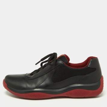 Pre Owned Prada Sport Black Leather and Knit Fabric Low Top Sneakers Size 40