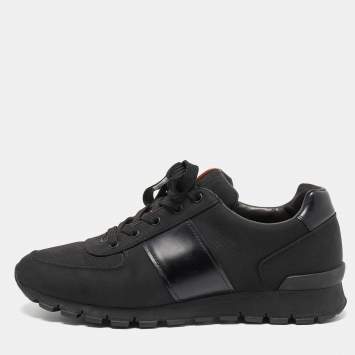 Pre Owned Prada Sport Black Canvas and Leather Low Top Sneakers Size 43