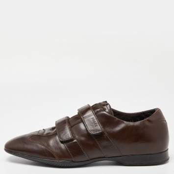 Pre Owned Prada Sport Brown Leather Double Velcro Low Top Sneakers Size 43