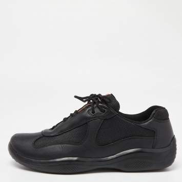 Pre Owned Prada Sport Black Leather and Mesh Low Top Sneakers Size 42