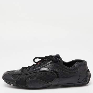 Pre Owned Prada Sport Black Leather Low Top Sneakers Size 45