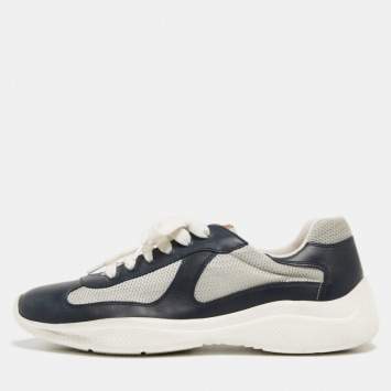 Pre Owned Prada Sport Blue/Grey Leather and Mesh Low Top Sneakers Sze 41