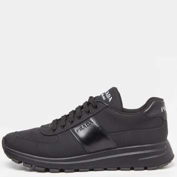 Pre Owned Prada Sport Black Canvas and Leather Low-Top Sneakers Size 43