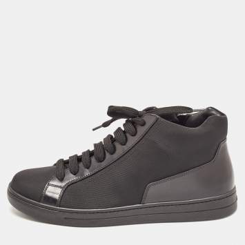 Pre Owned Prada Sport Black Nylon and Leather Mid Top Sneakers Size 43