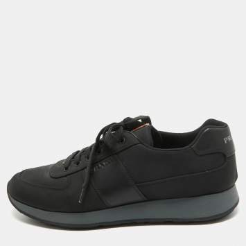Pre Owned Prada Sport Black Canvas and Leather Low Top Sneakers Size 44