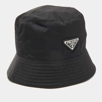 Pre Owned Prada Black Logo Applique Re-Nylon Bucket Hat 