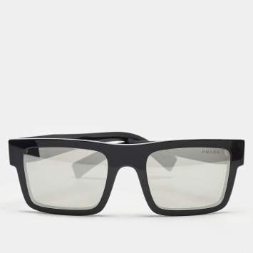 Pre Owned Prada Black/Silver Mirrored SPR 19W Squared Sunglasses