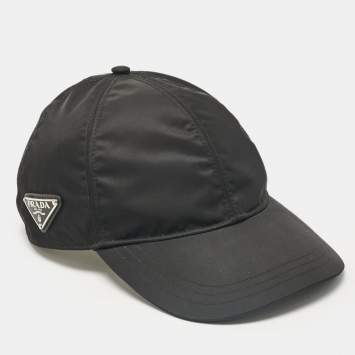 Pre Owned Prada Black Logo Re-Nylon Baseball Cap XL