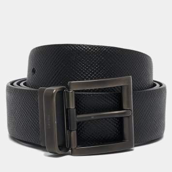 Pre Owned Prada Black/Navy Blue Saffiano Leather Reversible Buckle Belt 100CM