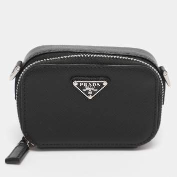 Pre Owned Prada Black Leather Travel Mini Strap Pouch 