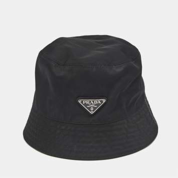 Pre Owned Prada Black Triangle Logo Re-Nylon Bucket Hat L