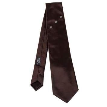 Pre Owned Prada Brown Floral Detail Silk Tie