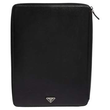 Pre Owned Prada Black Saffiano Leather Document Holder
