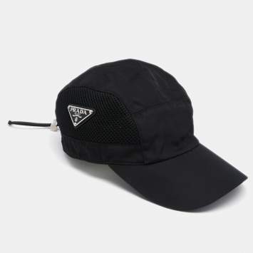 Pre Owned Prada Black Mesh-Panel Nylon Baseball Cap L