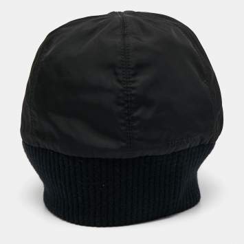 Pre Owned Prada Black Nylon Rib Knit Detail Beanie XL